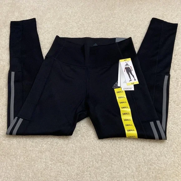 NWT Adidas Black Leggings with Gray Stripes - Picture 3 of 14